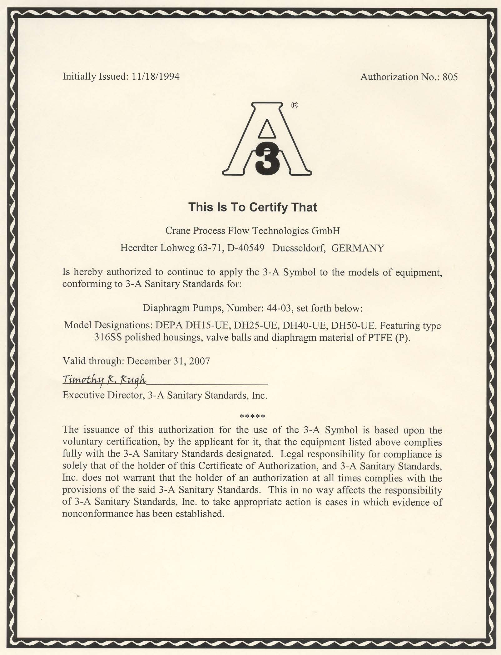 DEPA DH Series - 3A Certificate